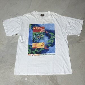 Vintage 90s Paul McCartney The New World Tour 1993 SZ XL White Shirt Concert